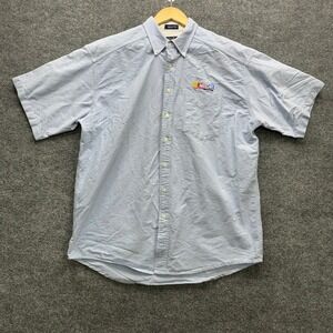 Cyrk NASCAR Touring Shirt Mens Sze L Blue Cotton Oxford Short Sleeve Button Down